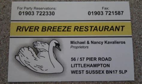 Menu at River Breeze restaurant, Littlehampton