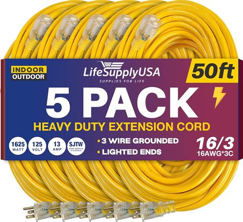 50 ft Power Extension Cord, Indoor Outdoor, Heavy Duty, 3 Prong SJTW ...