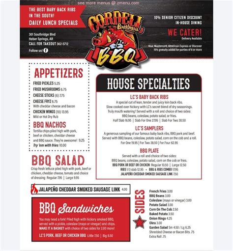 Online Menu of Brothers Barbecue Restaurant, Heber Springs, Arkansas ...