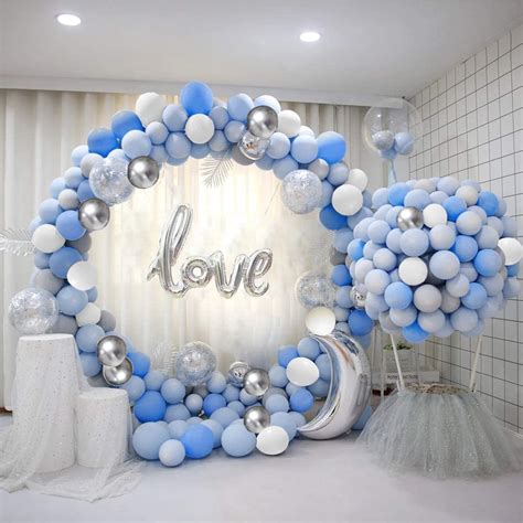 Buy ATFUNSHOP Blue Balloon Arch Kit 120PCS 5M Latex Balloon Garland Kit with Blue White Silver ...