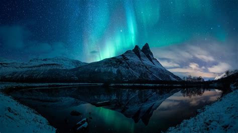 2560x1440 Resolution Aurora Borealis Mountain Reflection 1440P ...