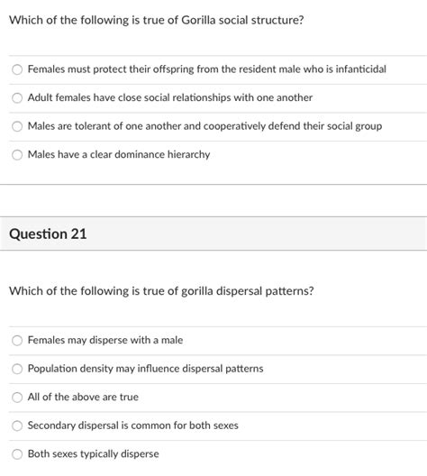 Solved Which of the following is true of Gorilla social | Chegg.com