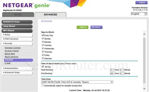 Netgear Nighthawk X6 R8000 Screenshot Schedule