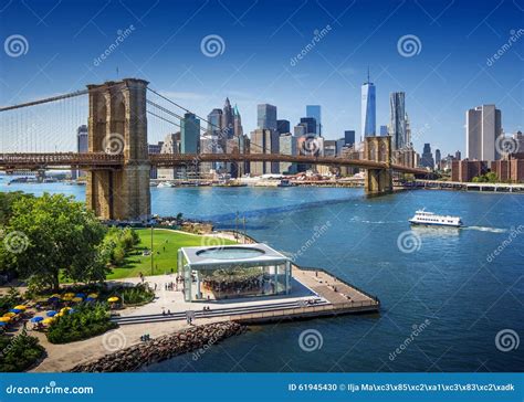 Brooklyn Bridge in New York City - Aerial View Stock Photo - Image of ...