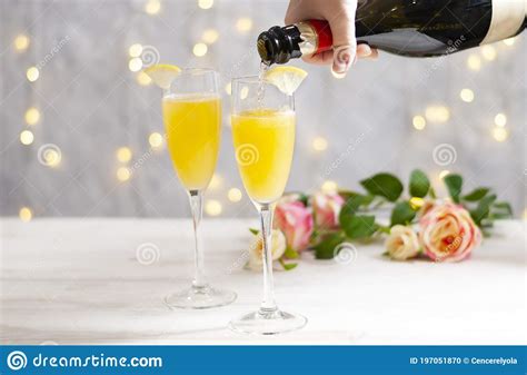 Mimosa Festive Drink for Christmas - Champagne Cocktail Mimosa with Orange Juice for Party Stock ...