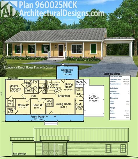 Cabin House Plans With Carport in 2020 | Simple house plans, Garage house plans, Ranch house plans