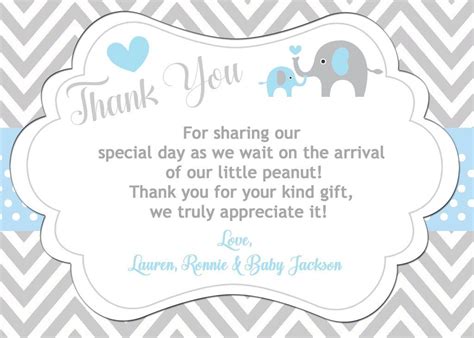 Elephant Thank You Card | Baby shower thank you cards, Elephant baby showers, Thank you card wording