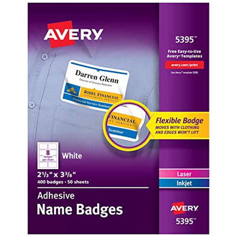 Avery 5395 Adhesive Name Badge Labels, Rectangular, White, Box of 400 - Walmart.com - Walmart.com