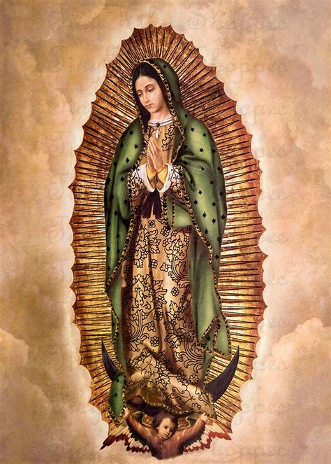 OUR LADY of GUADALUPE, Vintage. Art Print, Fabric Block, Iron On Heat Transfer or Waterslide ...