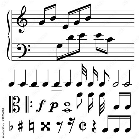 Set of music notes vector. Black and white silhouettes Stock Vector ...