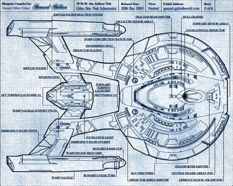 a blueprint diagram of the space shuttle from star trek, with all its components labeled