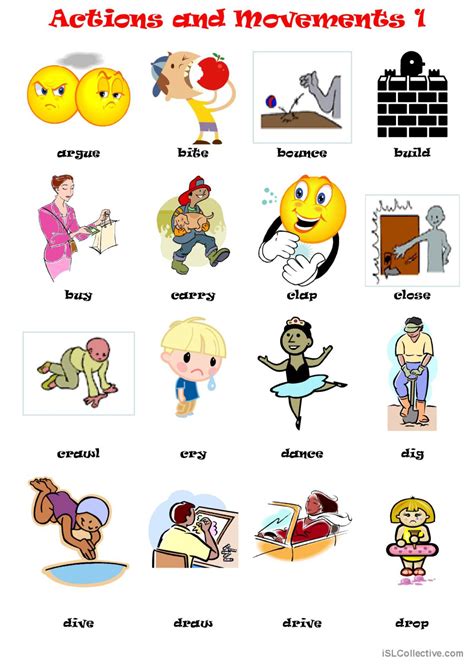 ACTIONS & MOVEMENTS PICTIONARY 1 pic…: English ESL worksheets pdf & doc