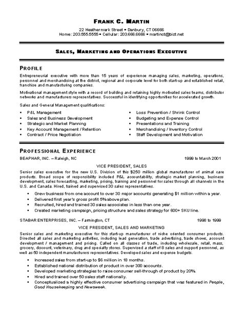 Marketing Sales Executive Resume Example