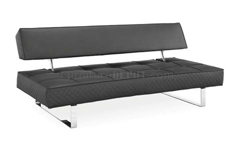 Black Bonded Leather Modern Sofa Bed w/Chrome Legs