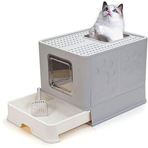 Foldable Cat Litter Box with Lid, Large Enclosed Cat Litter Boxes, Top ...