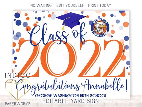 Printable 2023 Graduation Lawn Sign Custom Orange & Navy - Etsy