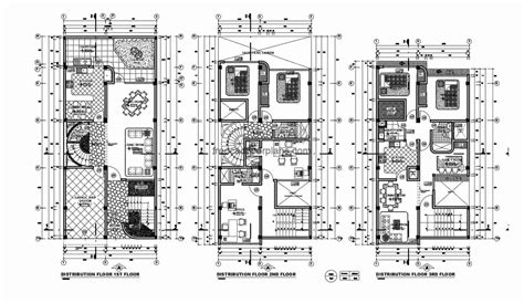 Three storey two-house Building Autocad Plan, 1910201 - Free Cad Floor ...