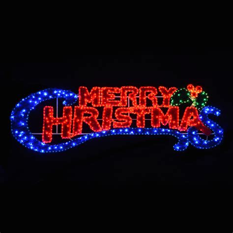 LED Rope Flashing Blue & Red Light Merry Christmas Sign Tinsel Xmas Decoration | eBay