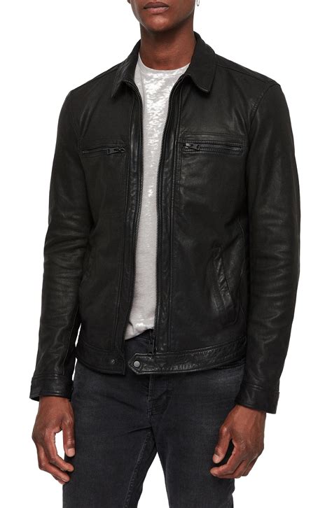 Men's Allsaints Lark Leather Jacket, Size Small - Black Nylon Bomber Jacket, Leather Moto Jacket ...