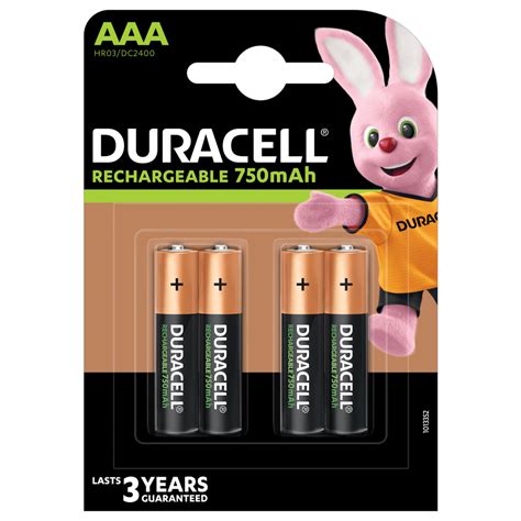 Rechargeable AAA Batteries 750mAh - Duracell Plus Batteries