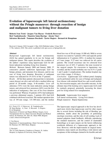 (PDF) Evolution of laparoscopic left lateral sectionectomy without the Pringle maneuver: Through ...