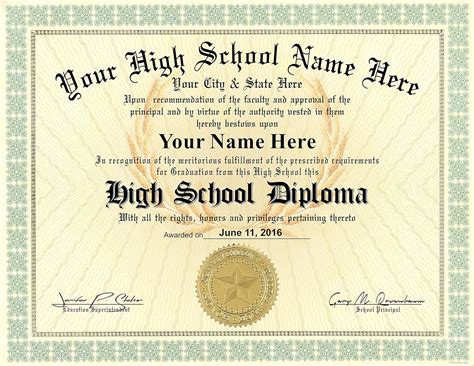 High School Diploma Custom Printed with Your Info - Premium Quality ...