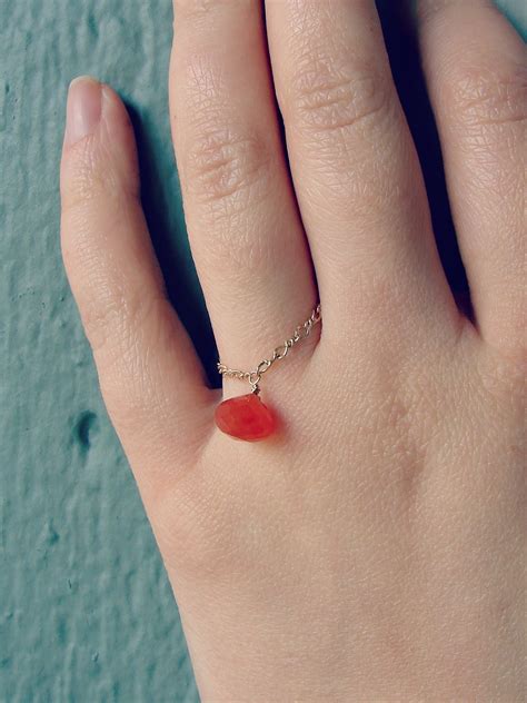 Chain Ring With Natural Gemstone. 14k Gold Filled Thin Chain Ring. Delicate And Feminine Jewelry ...