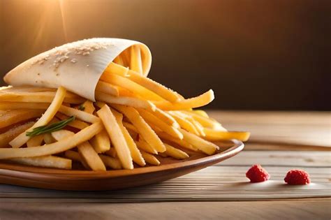 Premium AI Image | A plate of french fries with a piece of cheese on it