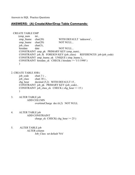 Answers to SQL Practice Questions