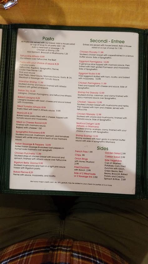 Menu at Cafe Vesuvio Italian restaurant & Pizzeria, Sanford