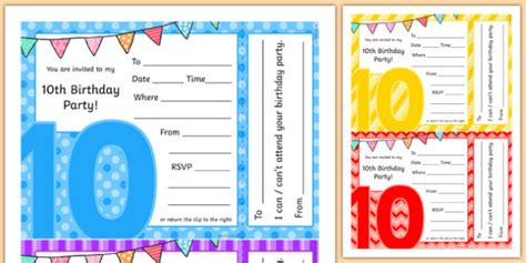 10th Birthday Party Invitations (teacher made)