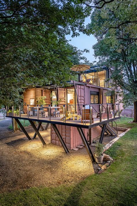 Beautiful Shipping Container House Raised Among The Tree Canopies