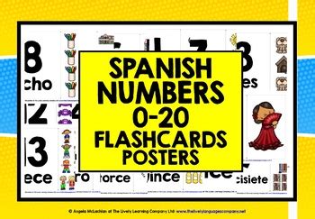 SPANISH NUMBERS 1-20 FLASHCARDS / POSTERS by Lively Learning Classroom