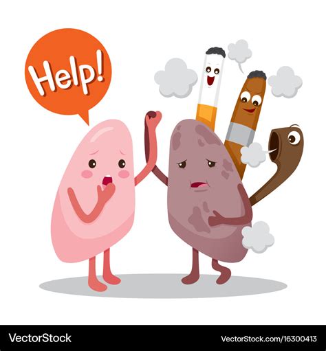 Lungs sick from smoke cartoon character human Vector Image