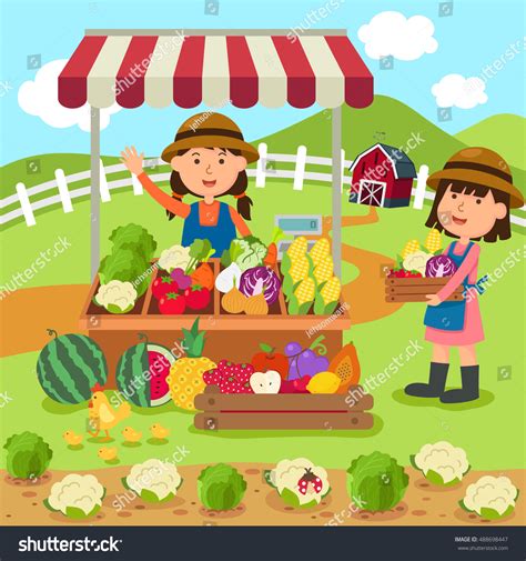 Illustration Cartoon Woman Sells Fresh Vegetables Stock Vector (Royalty Free) 488698447 ...