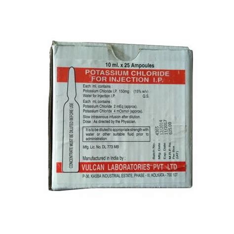 Potassium Chloride Injection, 10ml*25 Ampoules at best price in Ahmedabad