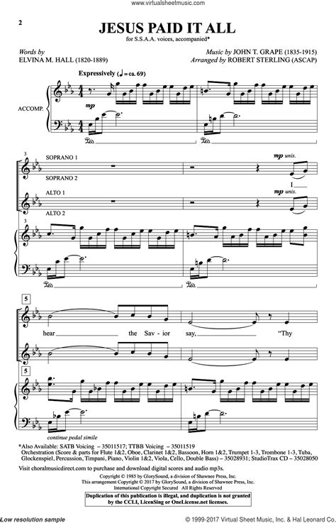 Jesus Paid It All sheet music for choir (SSA: soprano, alto)