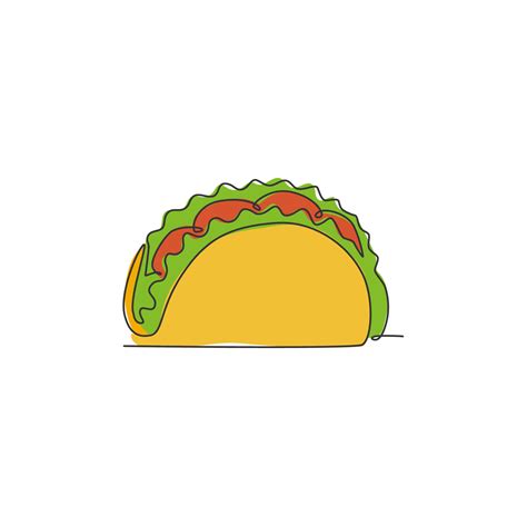 One single line drawing of fresh Mexican taco logo graphic vector ...