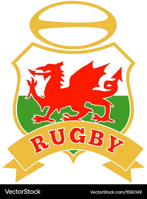 Rugby ball wales red welsh dragon shield Vector Image