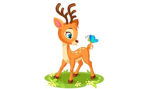 Free Vector | Cute baby deer and butterfly vector illustration