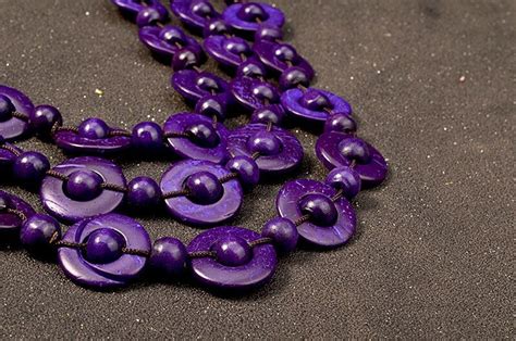 Wooden Bead Necklace, Purple Statement Necklace, Long Multi Layer ...
