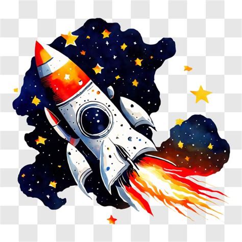 Download Colorful Rocket Ship in Night Sky with Stars PNG Online - Creative Fabrica