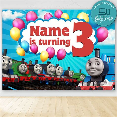 Thomas and Friends Birthday Party Banner Backdrop Printable DIY | Bobotemp | Birthday banner ...