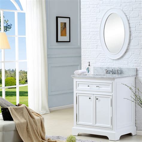 24" Pure White Single Sink Bathroom Vanity with White Carrara Marble Top