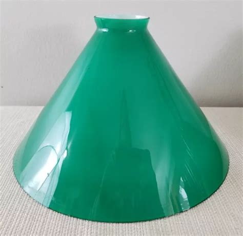 VINTAGE CASED GLASS Lamp Shade Emerald Green Cone Shape Industrial Art ...