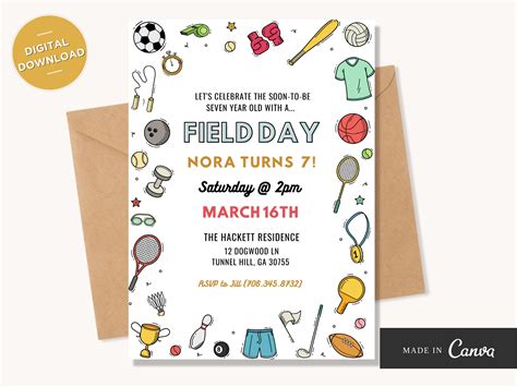 Field Day Invitation Digital Invitation Birthday Canva Template Birthday Invitation Field Day ...