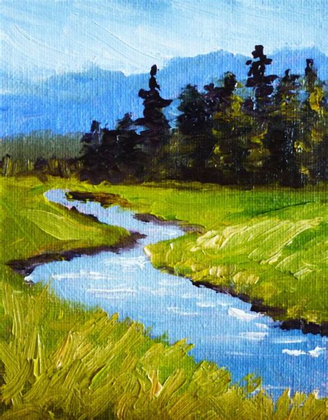 Miniature Landscape Oil Painting, Small 4x5 Prairie Meadow on Canvas Original, Wall Decor, Green ...