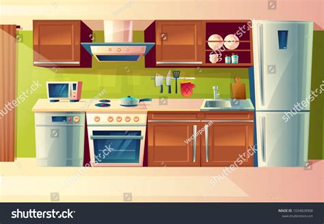 Vector Cartoon Cooking Room Interior Kitchen Stock Vector (Royalty Free) 1034828908 | Shutterstock