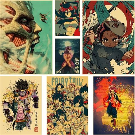 Vintage Anime Collection Posters Attack on Titan/Demon Slayer/Fairy ...