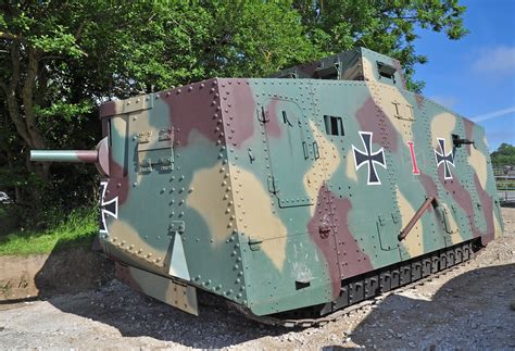 German World War I A7V replica at the Tank Museum. There is only one original A7V left which is ...